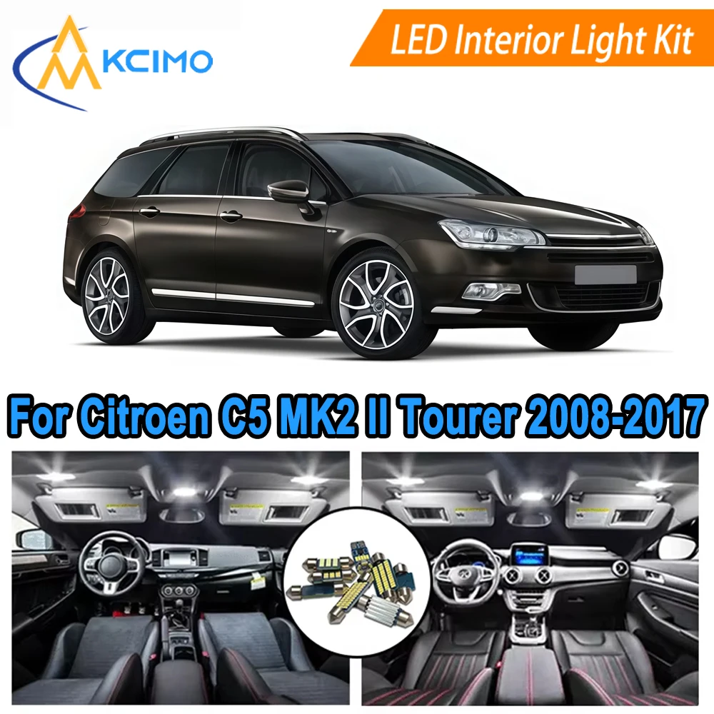 

Interior Light Bulb Set For Citroen C5 MK2 II Tourer (2008-2017) Bright 6000K White/Blue Dome Map Door Light Bulbs Replacement​