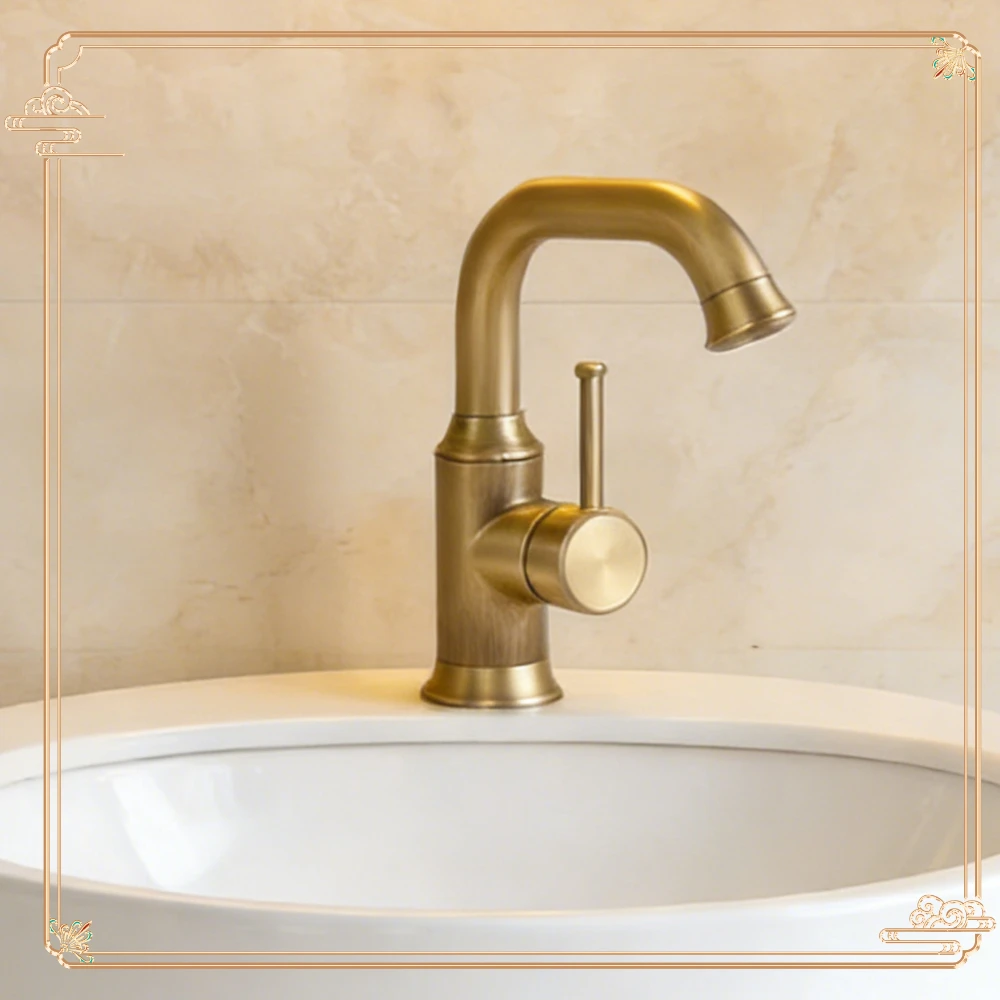 

Европейский антикварный полностью медный смеситель для горячей и холодной воды - раковина для ванной комнаты, смеситель для раковины в стиле ретро с одним отверстием