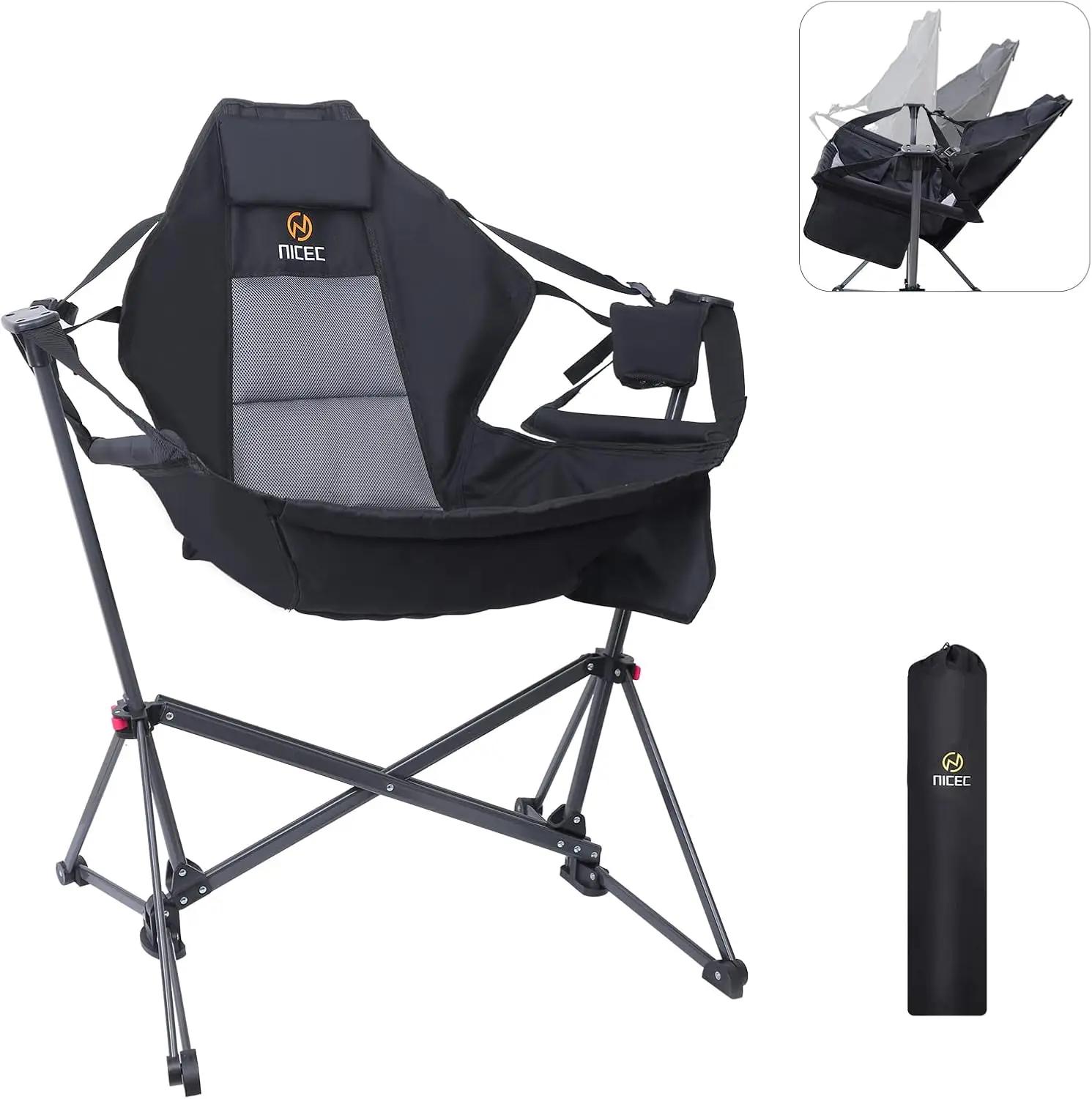 

Portable Folding Hammock Chair with Stand, Cup Holder & Side Pocket for Outdoor Relaxation