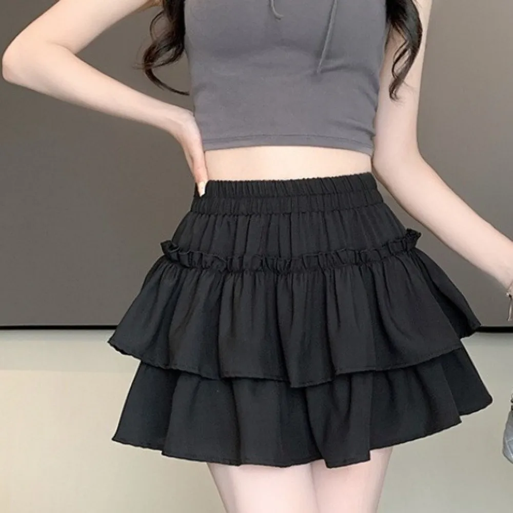 أنيقة الحلو نمط مطوي ألف خط تنورة تنوعا الأساسية قطع المتدرج تنورة أنيقة عالية الخصر مرونة الخصر تنورة تاريخ الليل