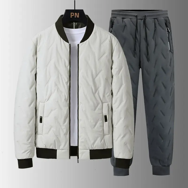 Men High Quality Winter Down Cotton Padded Jacket Pants Set Thick Warm Versatile Coat Trousers Outfit New - view 5