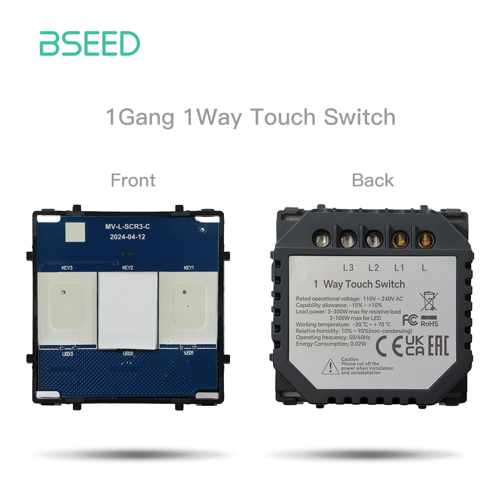 Bseed Die Basis des Touch-Schalters 1/2/3 Gang 1/2Wege Lichtschalter ohne Glasscheibe EU-Standard-Dimmerschalter DTY-Funktionsteil