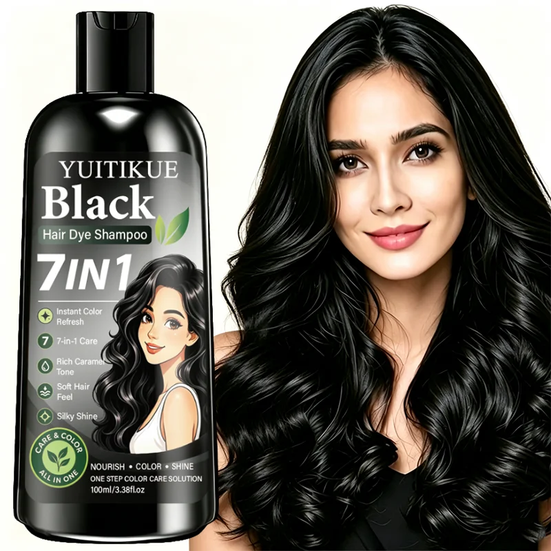 YUITIKUE 7 IN 1 Black Hair Dye Shampoo 100ml - Fast Blend, Soft Hair Feel, Nourish Color Shine