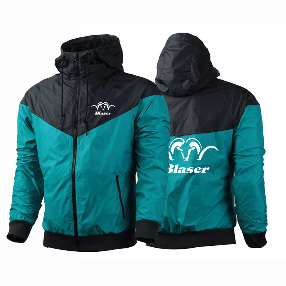 

Blaser Hunt Rifle Men Spring and Autumn Thin Windproof Casual Hooded Color Matching Fashion Printing Five-Color Windbreaker Coat