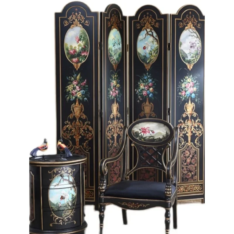 American retro screen, solid wood entrance entrance, folding double-sided mobile European partition, home entrance, living room