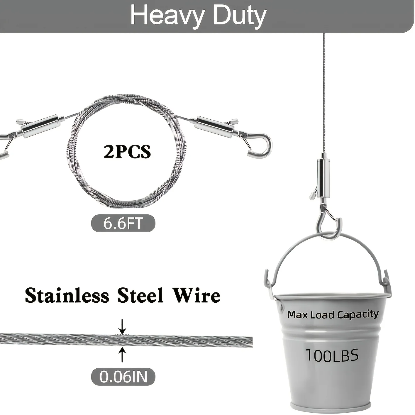 2Pcs 1.5m Stainless Steel Safety Cable, Heavy Duty Wire Rope with Hook for Hanging Lights, Fixtures & Outdoor Use image 6