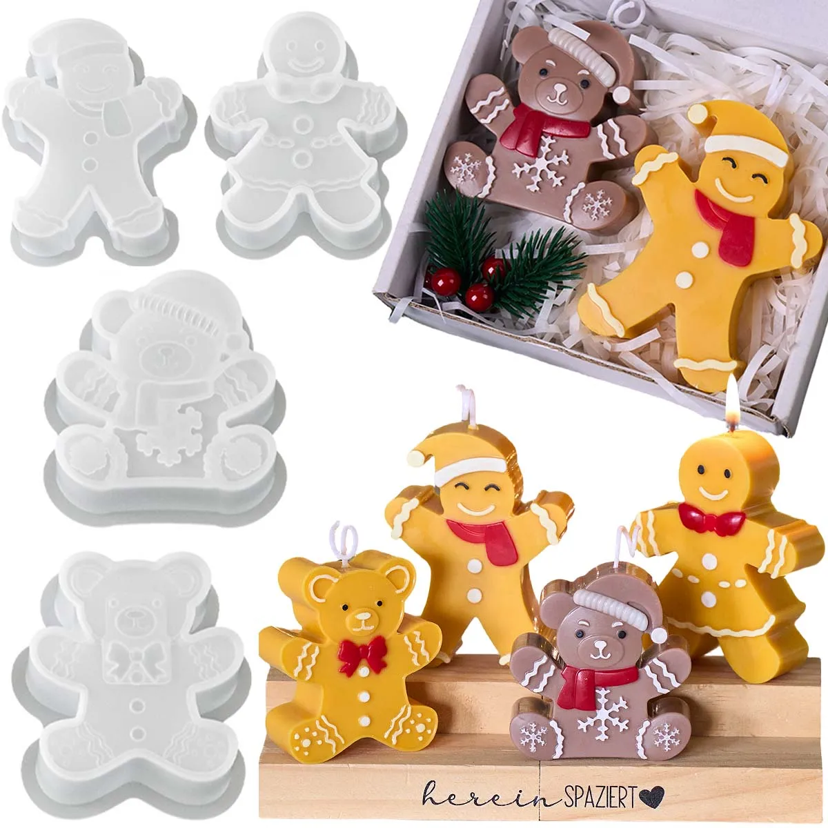 3D Christmas Series Silicone Mold DIY Smile Gingerbread Man Bear Crafts Making Aromath Soap Plaster Resin Molds Home Xmas Decor