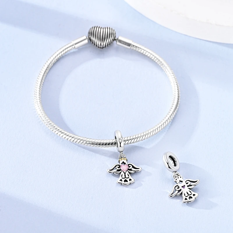

925 Sterling Silver Angel Heart Embracing Charms Pendant For Women Fit Original Bracelet DIY Birthday Party Jewelry Gifts