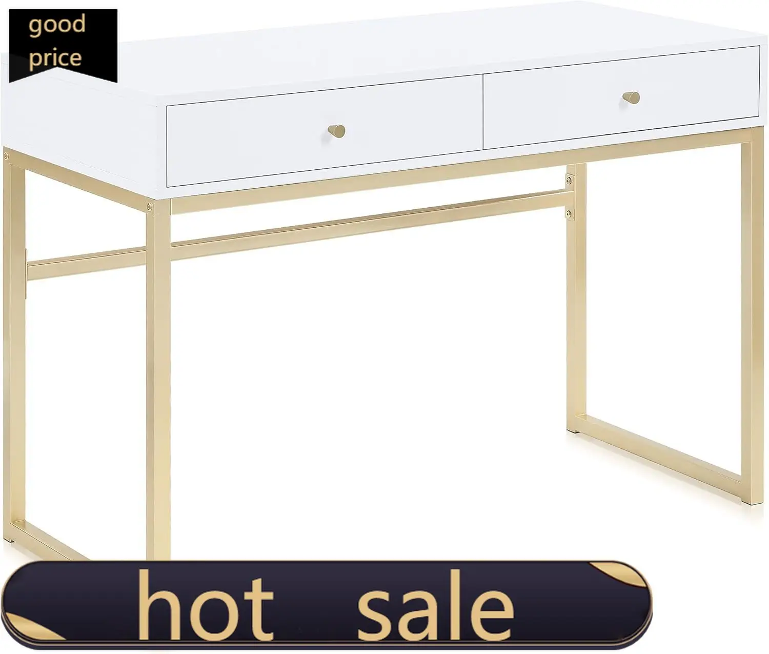 Modern 42 Inch Makeup Vanity Dressing Table or Home Office Computer Laptop Writing Desk with Two Storage Drawers, Wood Top, and