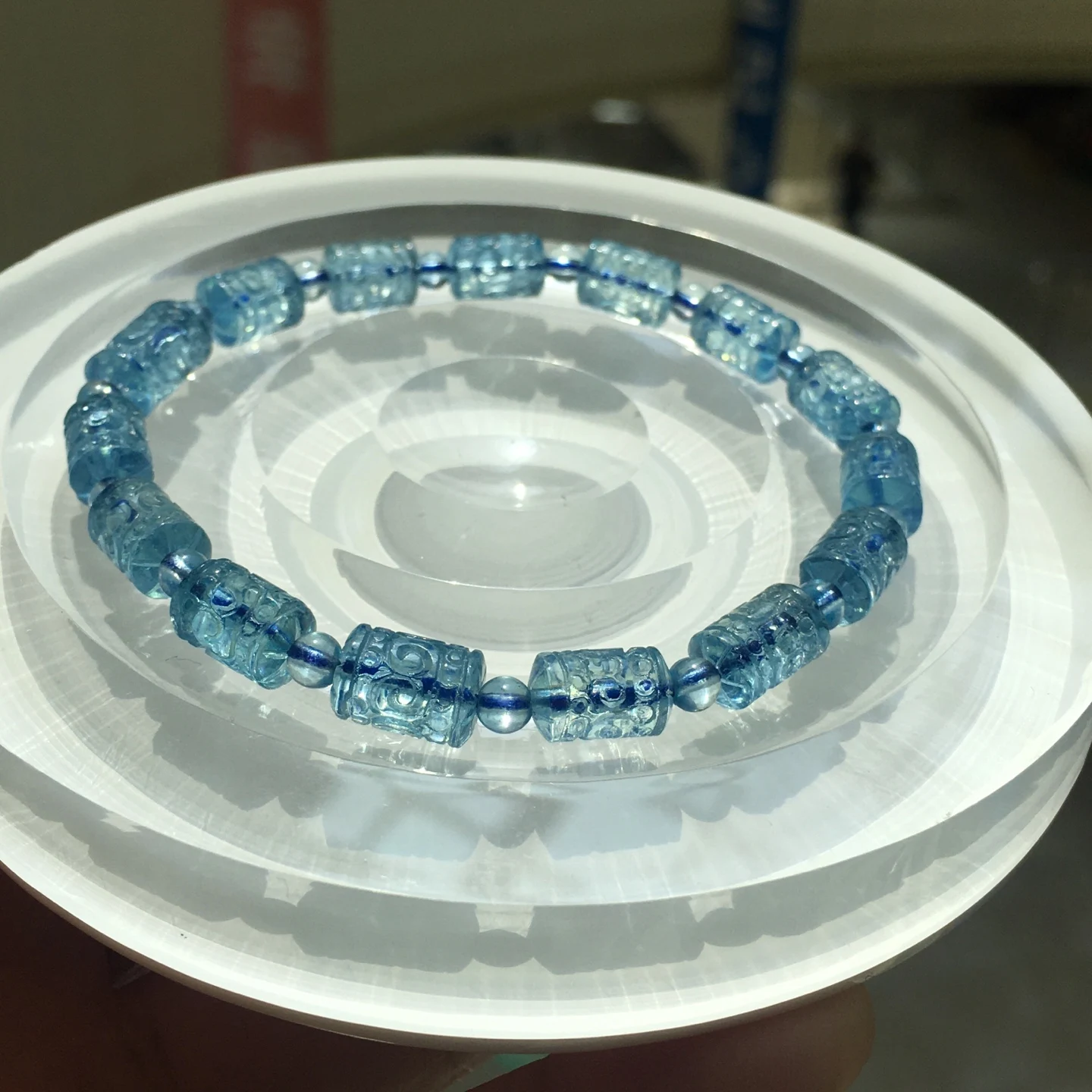 Natural Blue Aquamarine Clear Barrel Beads Bracelet Women Men Brazil 9.5*6.8mm Stretch Blue Aquamarine Jewelry AAAAA