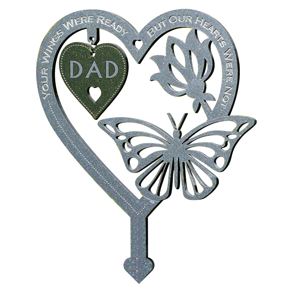 Heart-shaped Garden Memorial With Butterfly Flowers Amily Members Commemorate Lawn Ground Insert Outdoor Garden Decorations