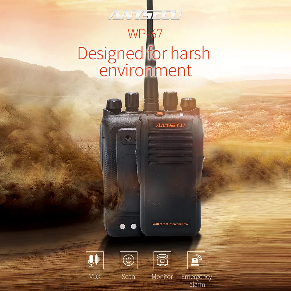 

Anysecu WP-67 Walkie Talkie IP67 Waterproof VHF 136-174MHz Or UHF 400-480MHz 16 Channels 50 CTCSS&105 DCS with VOX Function