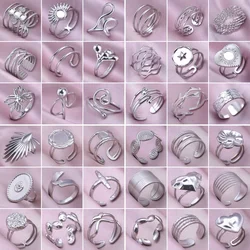 6pcs/lot Opening Adjustable Steel Color Heart Cross Flower Rings Women Men Fashion Jewelry Stainless Steel Ring Anniversary Gift