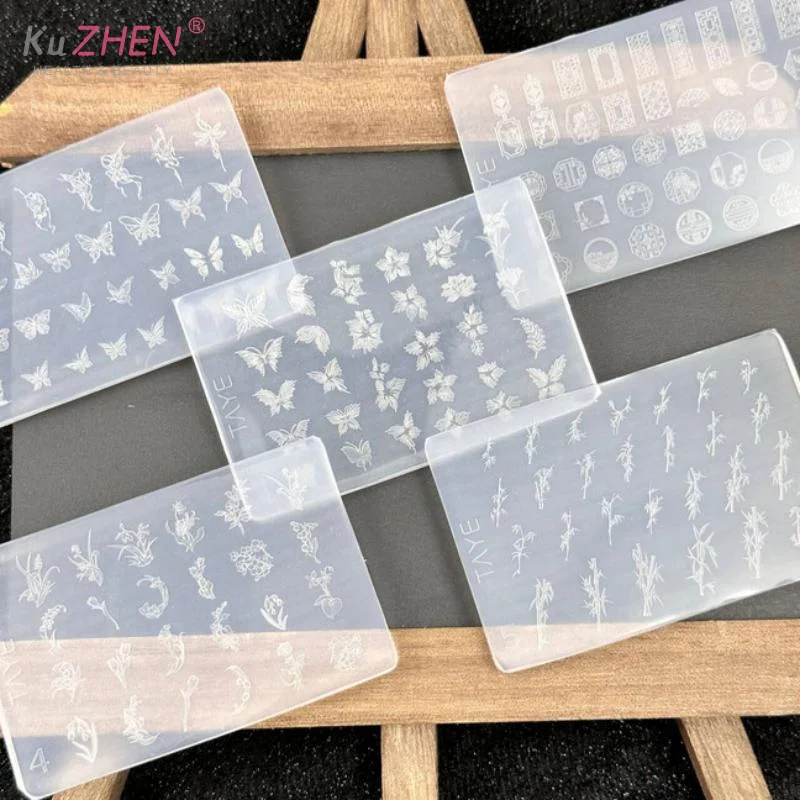 1PC Butterfly Flower 3D Silicone Nail Art Mold DIY Vintage Flower Frame Floral Design Transparent Relief Template Manicure Tools