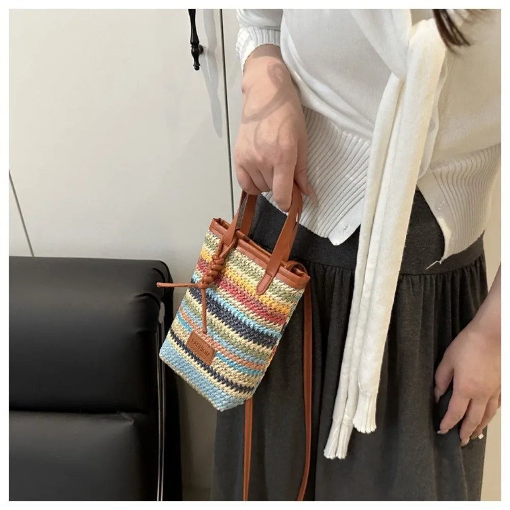 New Contrasting Color Straw Messenger Bag All-match High Capacity Straw Crossbody Bag Light Weight Weave Beach Bag Daily Use