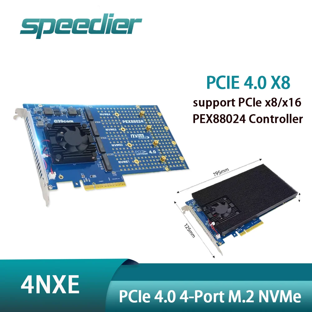 4 Bay / 4NXE PCIe 4.0 X8 To M.2 NVMe Expansion Adapter Card RTE88024 128GT/s 4-Drive Port for X8/x16 Slot 22110/2280/2242 SSD M2