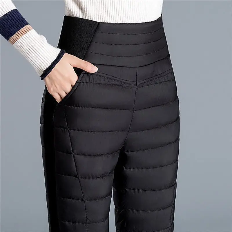 Down Cotton Pants for Women Wearing High-waisted New Women's Elastic and Slim Korean Version Thickened Cold-resistant Warm