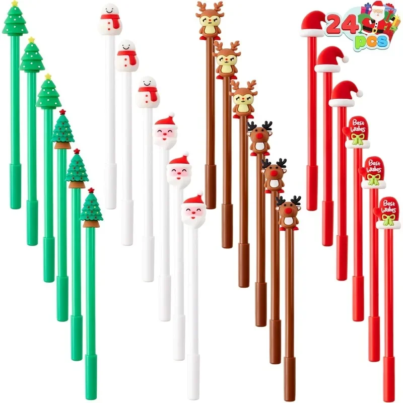 

24 шт., рождественские забавные гелевые ручки, носки с оленями Санта-Клауса, канцелярские принадлежности, подарки для школьной вечеринки