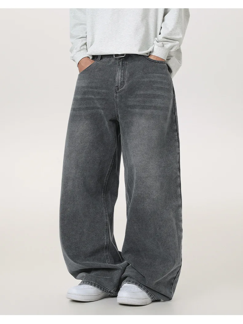Retro Old Wide-leg Jeans Men's 2026 Autumn New Loose Trend Silhouette Basic Versatile Pants