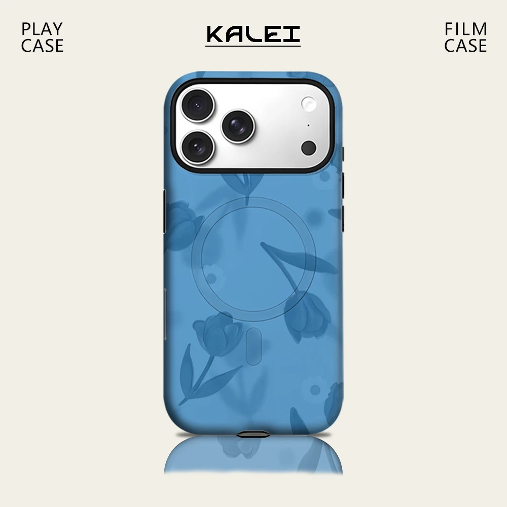 Blue Tone Tulip Phone Case for IPhone 17 16 15 14 13 Pro Max Plus for Magnetic Single Double-layer Tough Case