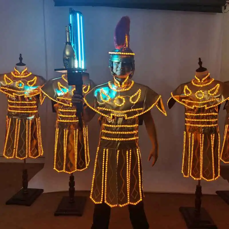 

Customized bar wine luminous clothing golden armor Roman stage performance and hats set KTV