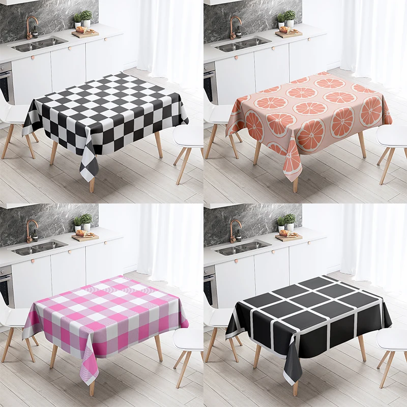 Checkered Tablecloth Black and White Plaid  Anti-Stain Waterproof Rectangular Kitchen Table Home Decoration