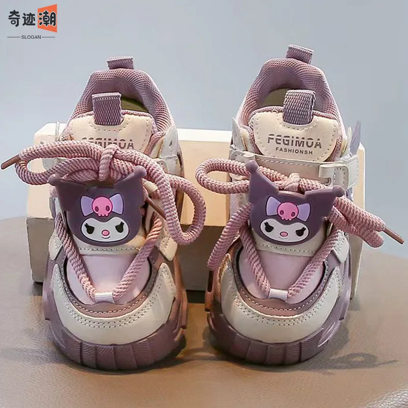 クルミエ ガールズシューズ 秋冬新作 ソフトソール 子供用 ダッドシューズ レザー表面 防水 女の子 スニーカー