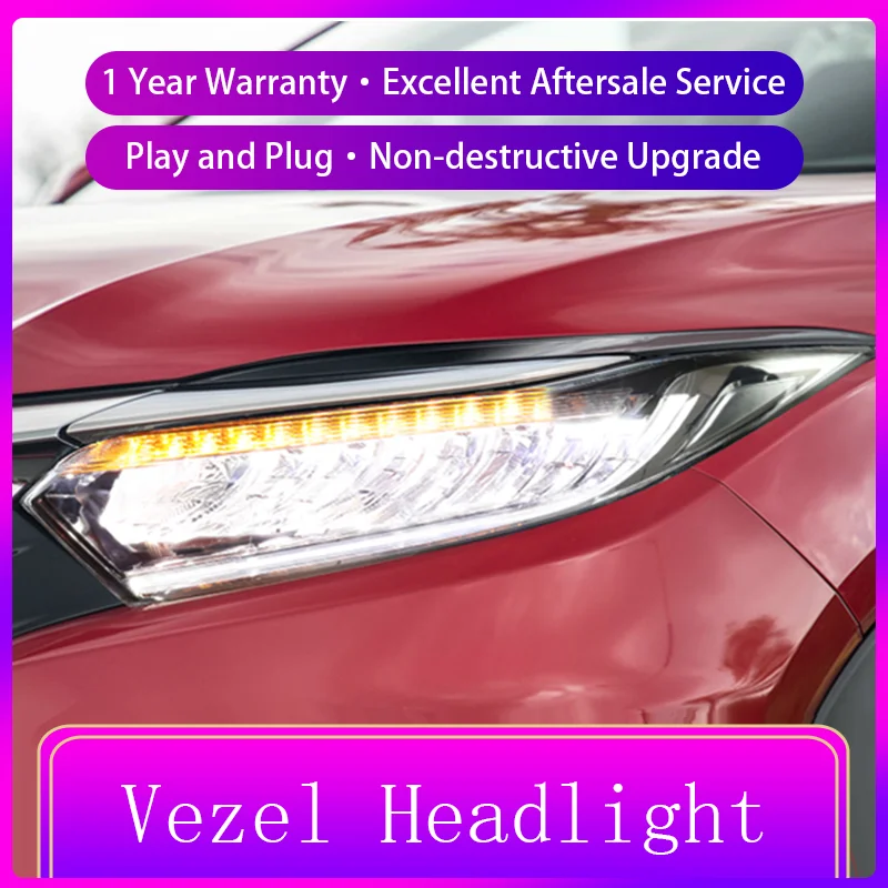 

A Pair of Car Headlights For Honda Vezel 2019-2023 Front Projector Lens DRL Head Lamp LED Day Run Light Auto Dynamic Accessories