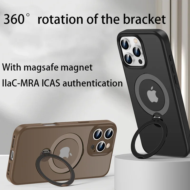 

Luxury Matte Magnetic Bracket Holder Case For iPhone 16Pro Max 14 PlusMetal Ring Stand For Magsafe Translucent Cover