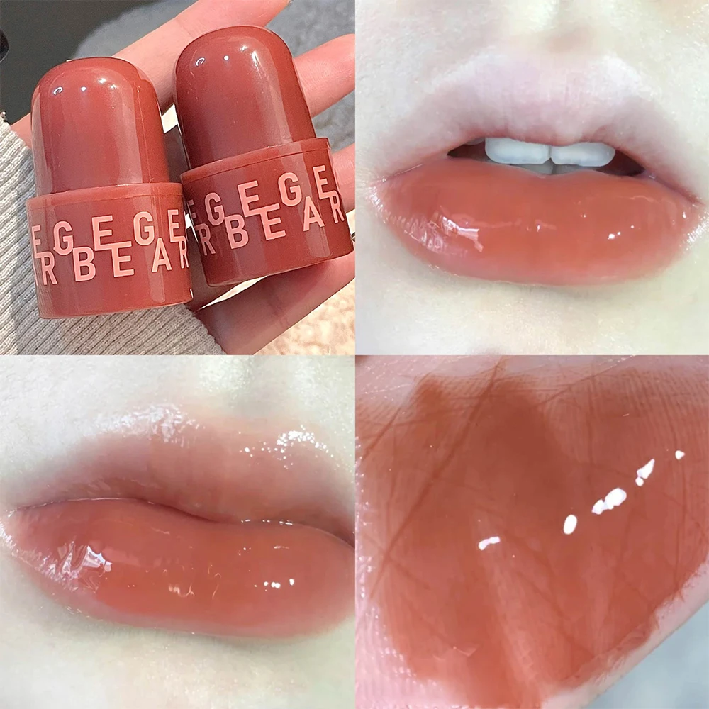 Waterproof Bear Seal Mirror Lipstick Lasting Moisturizing Non-Stick Cup ClearLip Glaze Jelly Transparent Korea Makeup Cosmetics