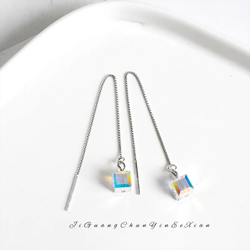 Fashionable and Stylish Aurora Square Stud Earrings Made of S925 Silver for Nightclub or Daily Wear