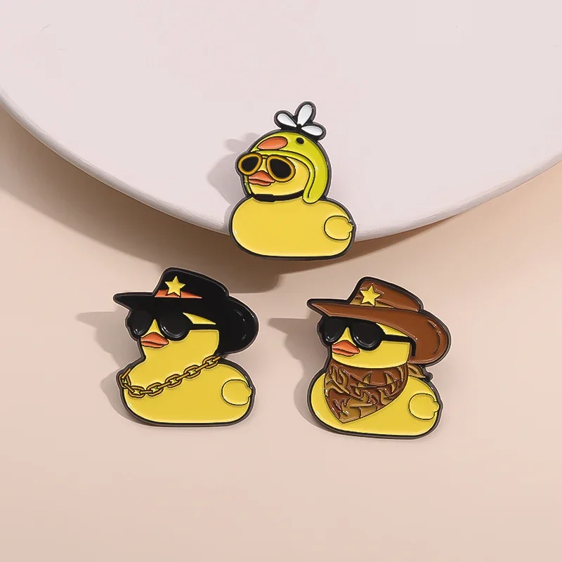 3PCS/SET Western Cowboy Duck Enamel Pins Cool Glasses Cowboy Hat Animal Brooches Shirt Lapel Badge Cute Duckling Wholesale