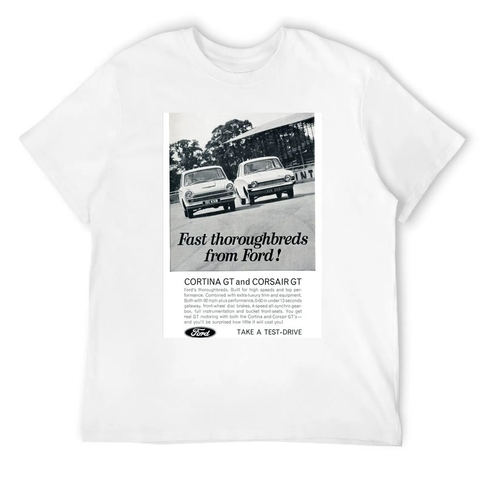 

Vintage Ford car advert for Cortina & Corsair T-Shirt graphic t shirt vintage hippie clothes plus size men clothing