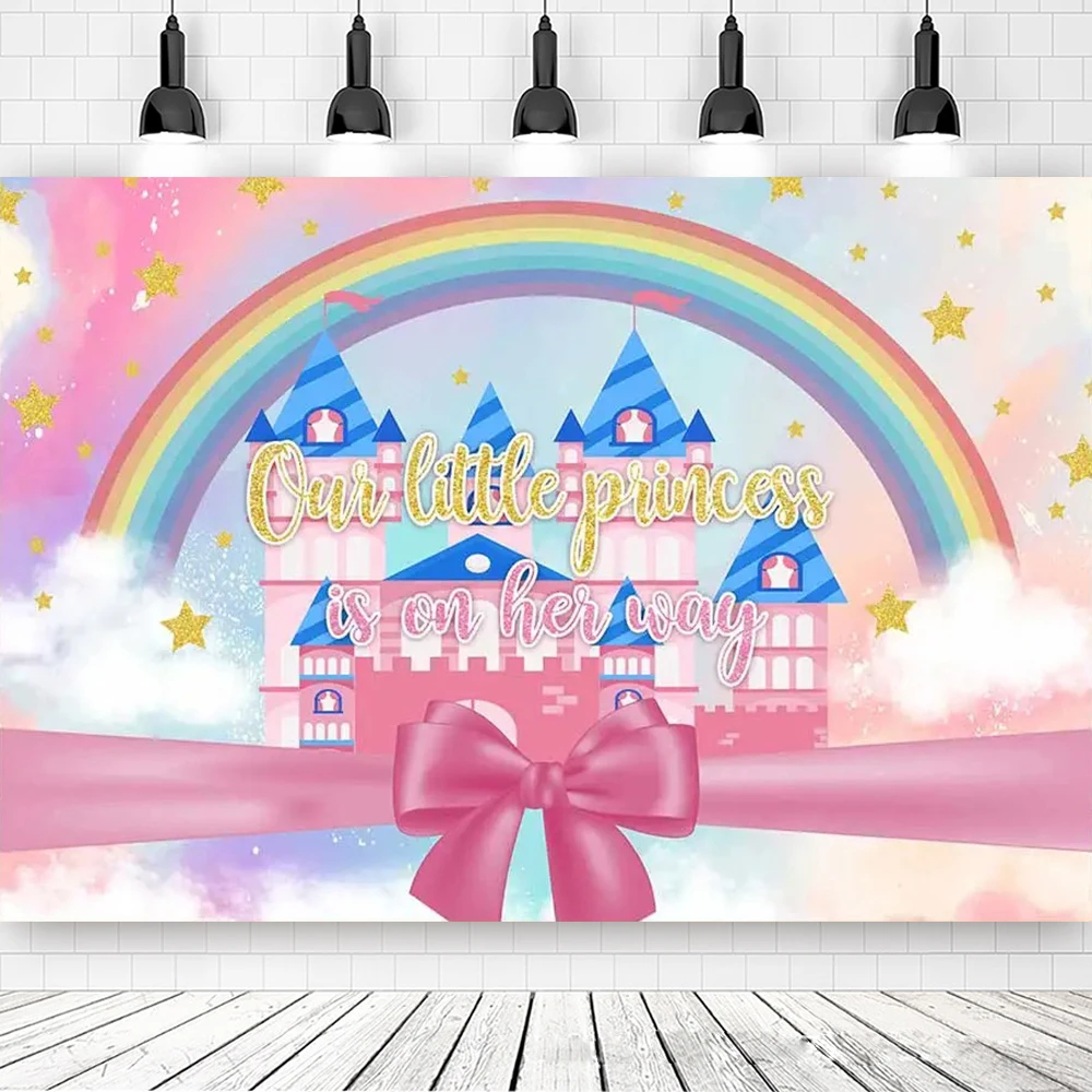 Pink Castle Party Background Flash Flower Decoration Personalized DIY Customized Baby Shower One Year Old Baby Cinema Shooting