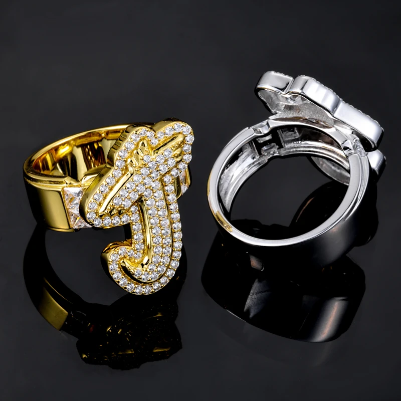 TUHE Iced Out Moissanite Custom Letter Ring 925 Silver Personalized Initial Bling Ring For Men Hip Hop Jewelry Gift view 2