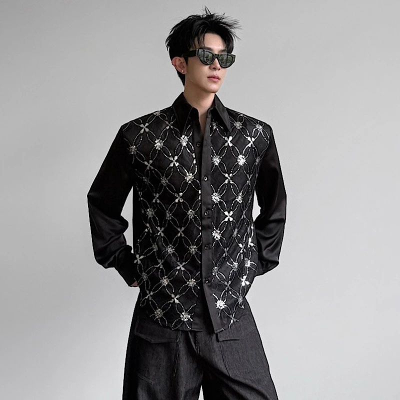 LUZHEN 2026 New Sequin Patchwork Pattern Luxury Temperament Long Sleeve Shirts Men's Fashion Elegant High Quality Clothes JY7824