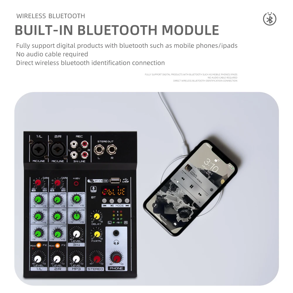 Mixer Audio a 4 canali Audio da tavolo Console digitale portatile professionale registrazione del Computer processore Controller DJ USB Bluetooth