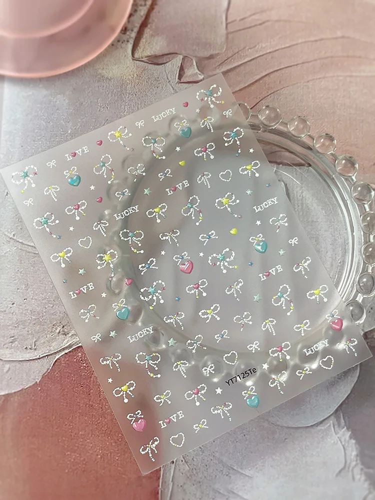 Shell Light Macaron Star Bow Nail Stickers Dopamine Embossed Heart Nail Decals