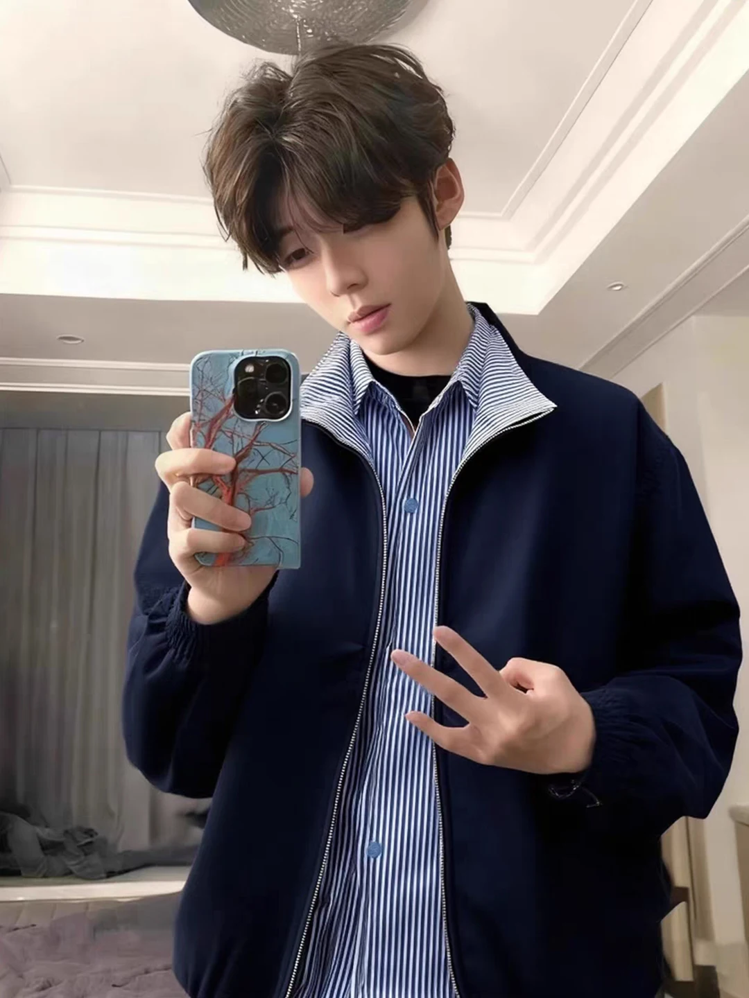 

Двусторонняя клетчатая куртка-пилот для мужчин, королевский синий цвет, повседневная, в стиле High Street, бейсбольный стиль, весна-осень, на молнии