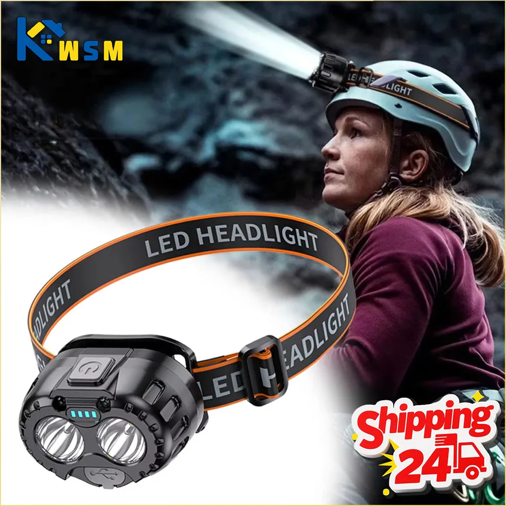 

1-4 шт. налобный фонарь с датчиком движения, перезаряжаемая светодиодная фара для рыбалки, кемпинга, горнодобывающей промышленности, водонепроницаемый светильник без рук