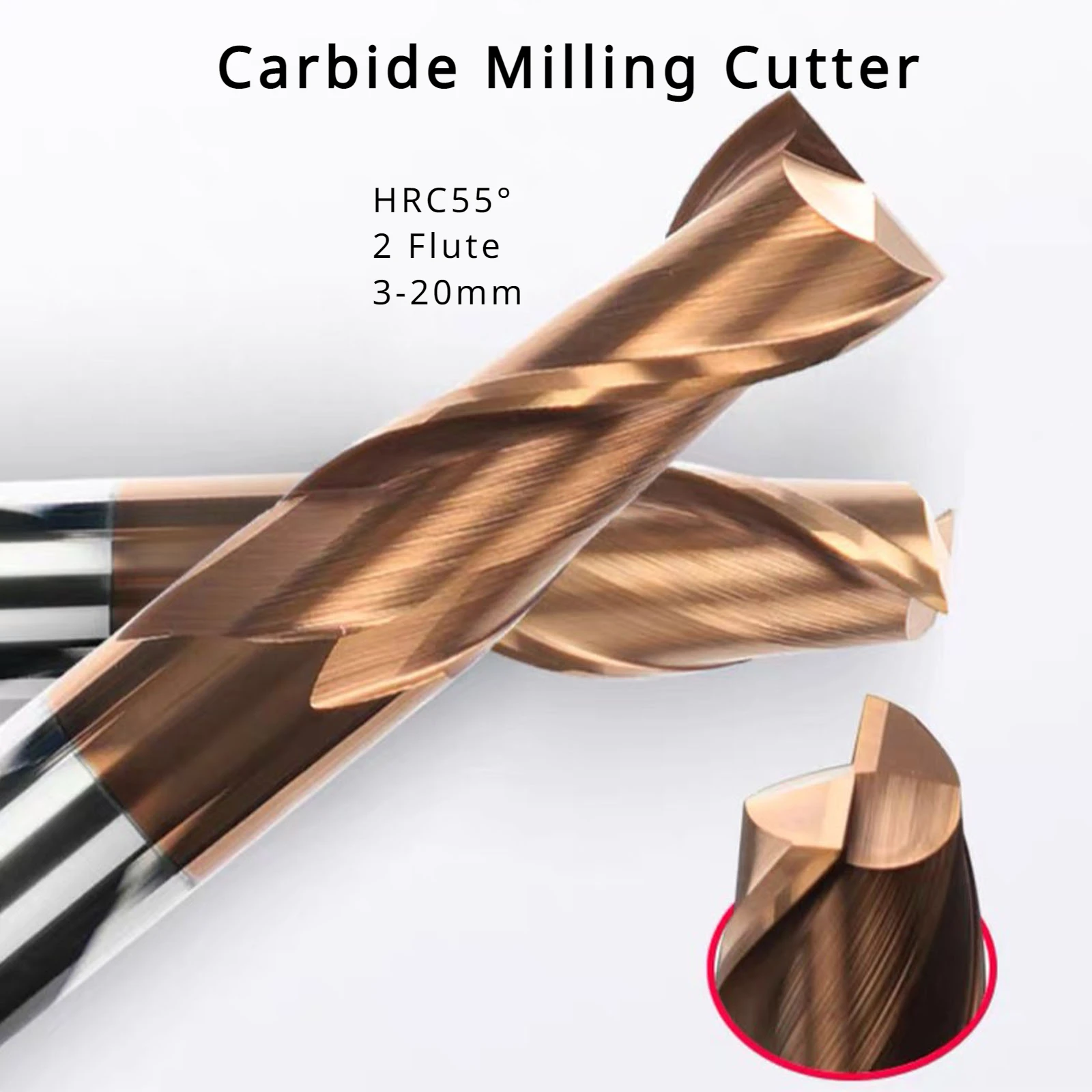 

HRC55° 2Flute Carbide Keyway Milling Cutter Lengthen 3mm-20mm Processing Lathe Machining Tools Spiral Router Bits