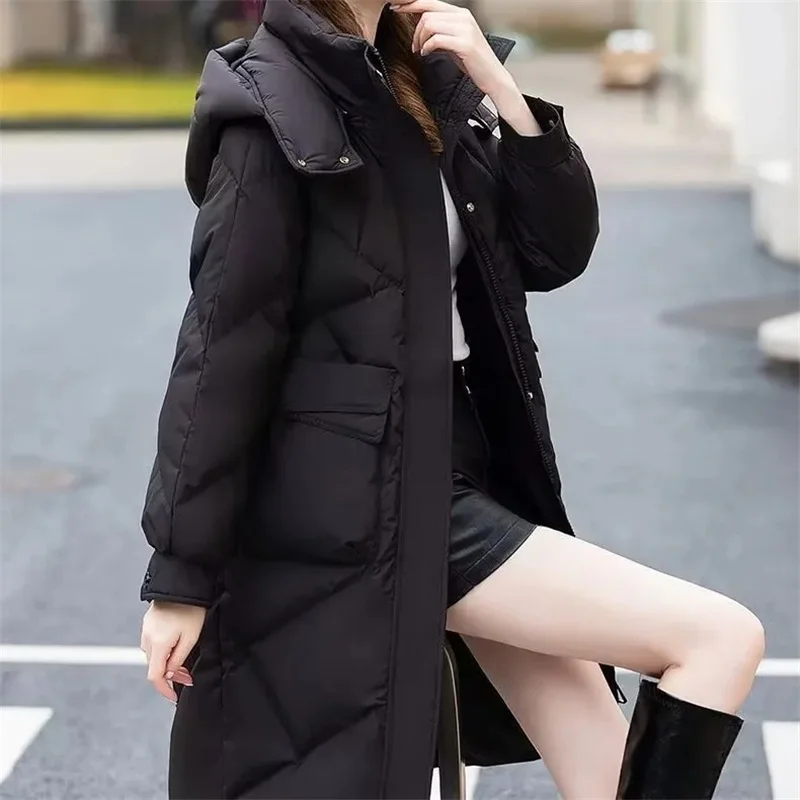 2023 Snow Wear New Solid Winter Coat for Women Down Jacket Warm Casual Loose Hooded Winter Women Jacket Long Puffer Parkas Outer