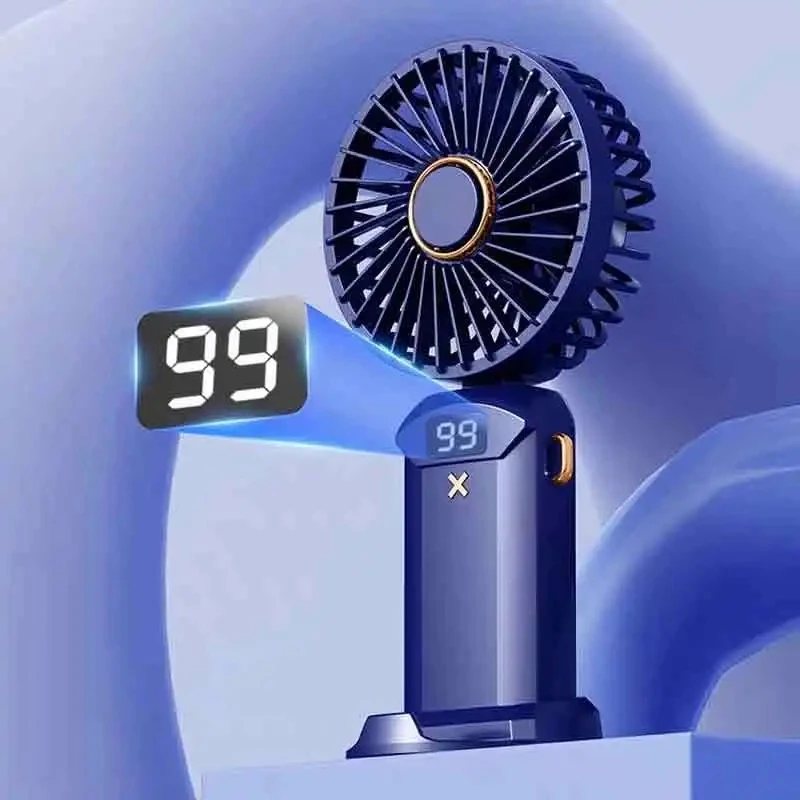 مروحة صغيرة محمولة قابلة للطي ومراوح معلقة على الرقبة 5 سرعات USB قابلة لإعادة الشحن مع حامل هاتف وشاشة عرض