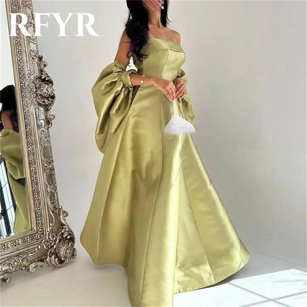 RFYR Elegant Green Evening Dresses Off The Shoulder A Line Arabic Israel Prom Dress Strapless Formal Women Party Gown Customized