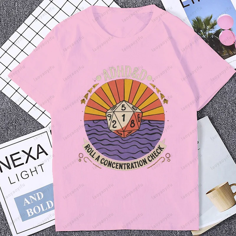 

ADHD&D Roll A Concentration T-shirt Funny DnD Gamers Roleplayers Lovers Tshirt Casual Fahsion Loose Harajuku Y2K Man T Shirt