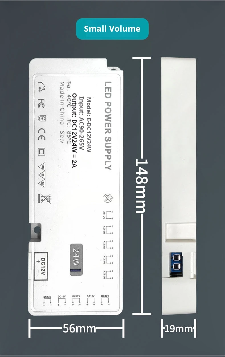Ultradünnes DC12V 36W 60W 100W Netzteil AC110V 260V Transformator LED-Treiber für Schrankbeleuchtung – Detail 4