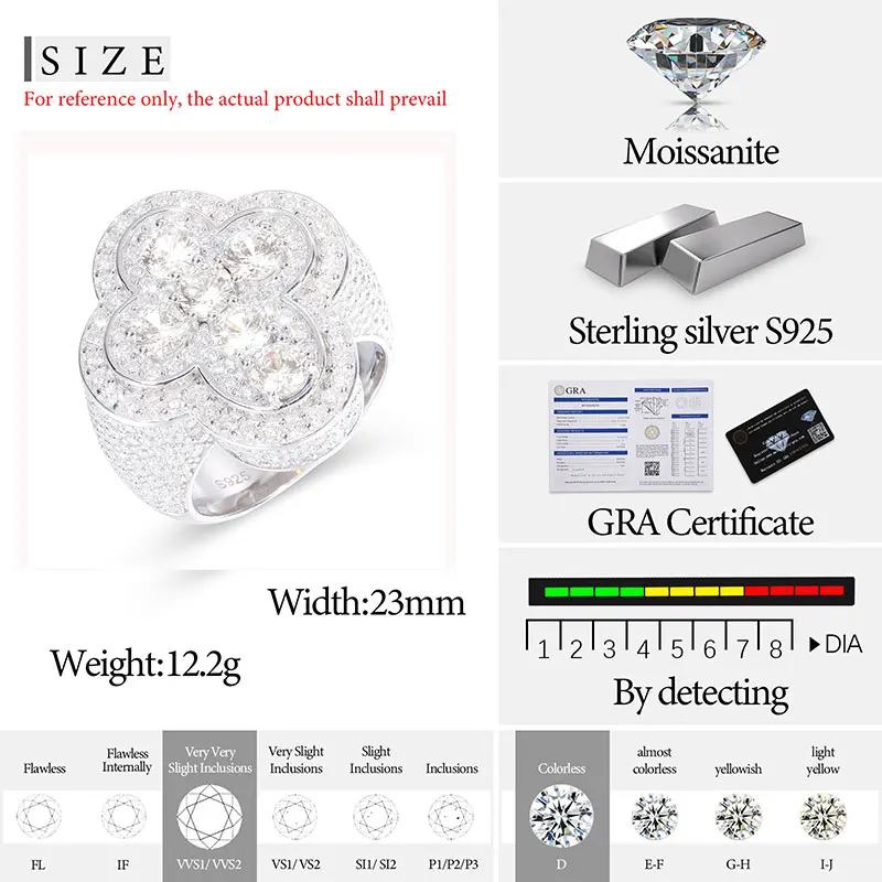 TUHE Unisex 925 Silver Cross Ring Moissanite Stone Iced Out Couple Rings for Women Men Hip Hop Gifts