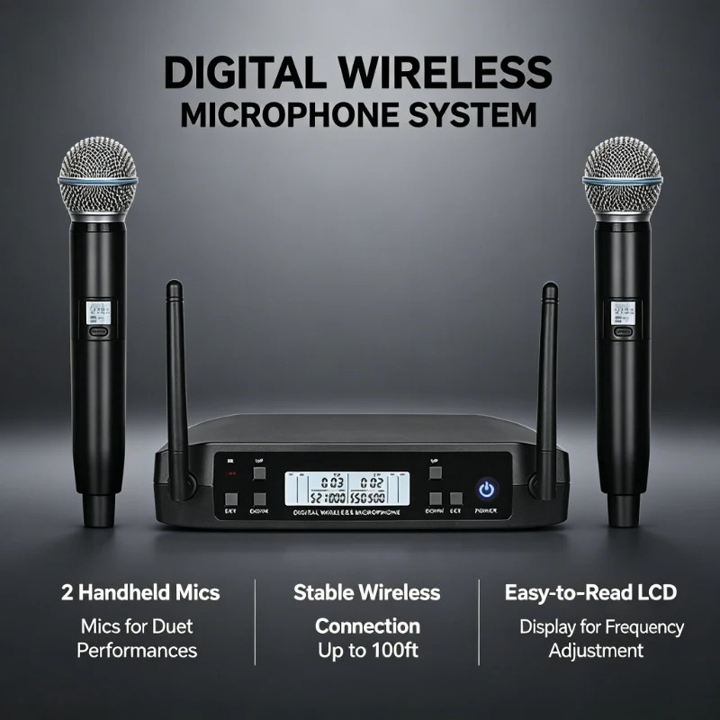 New GLXD4 Professional Wireless Microphone System Dual 58 Handheld Mic for Stage Performances UHF Dynamic 2 Channels 640~690Mhz