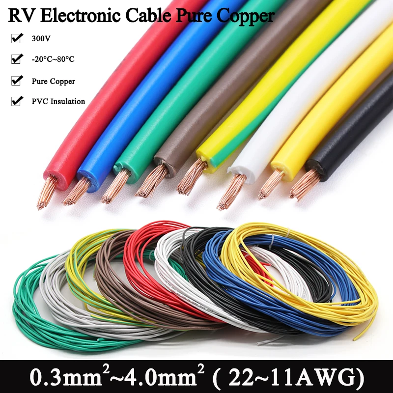 1~10m RV Copper Wire PVC Electrical Extension Cable Single-Core Multi-Stranded Hookup Building Wire For Car Audio Wires Motor