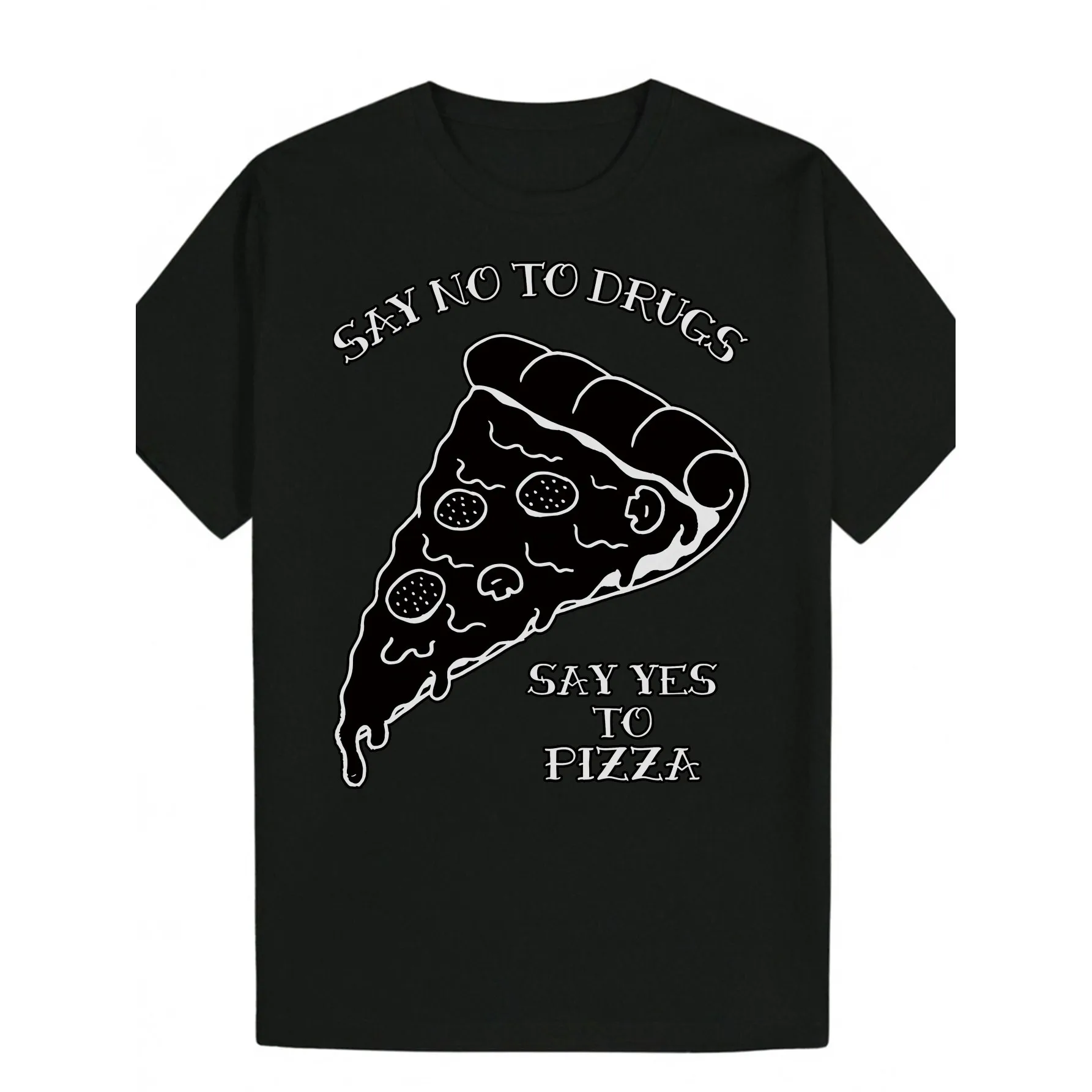 Funny Pizza Slice Graphic Tee Say No To Drugs Crew Neck Cotton T-Shirt for Men